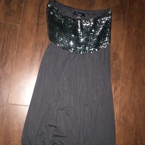 Strapless Gray Sequined Dress